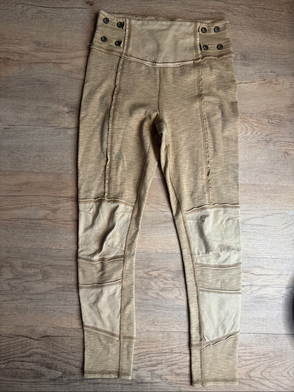 Free People Movement Catch Me If You Can Patchwork High Rise Legging in Tan- Med